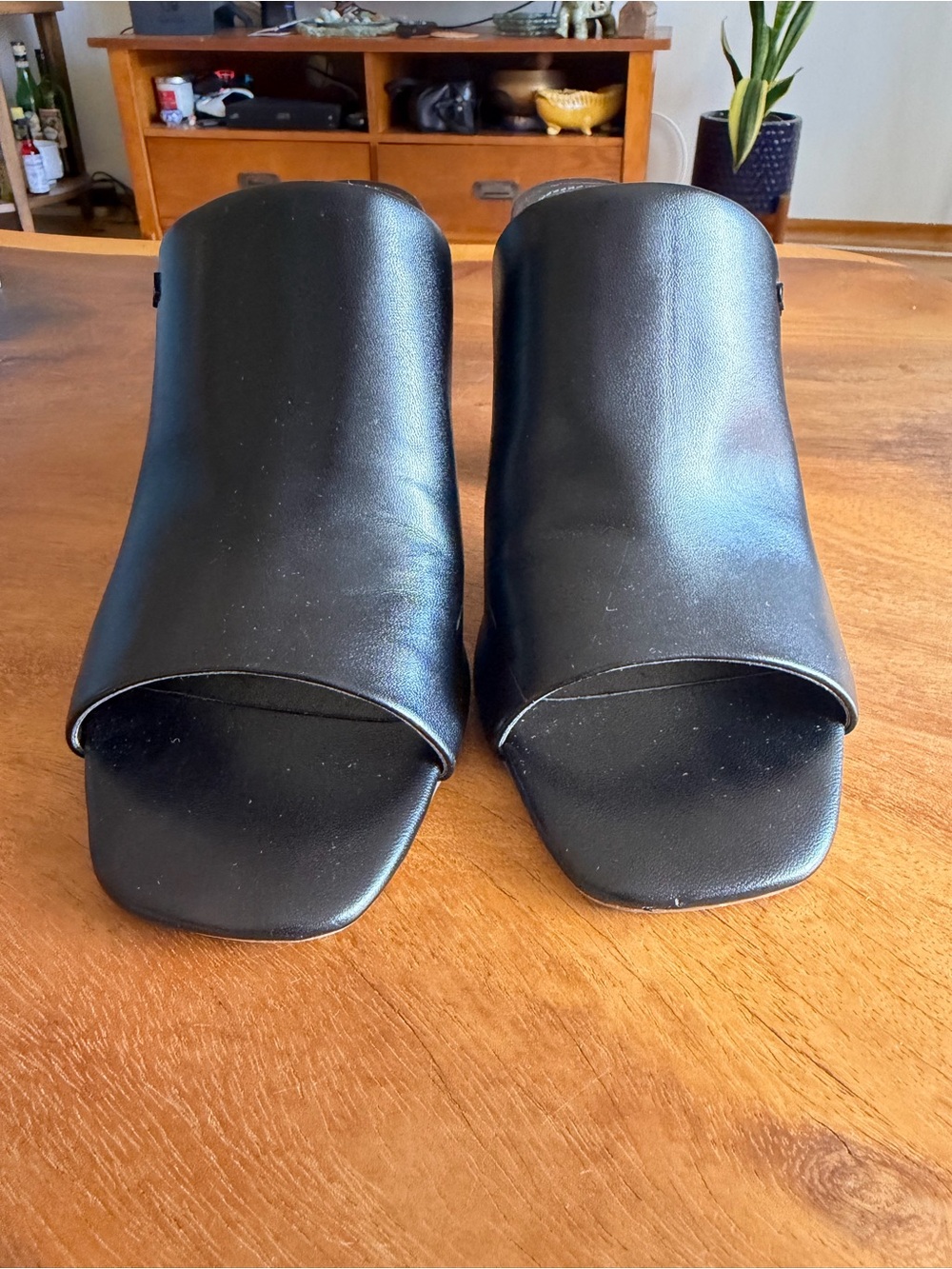 Calvin Klein Black Leather Open-Toe Block Heel Mules - Picture 14 of 14